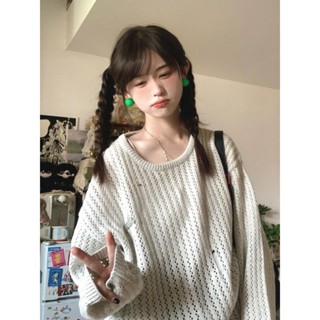 七喜服裝 慵懶風鏤空針織防曬罩衫t恤女夏季2024新款oversize寬松長袖上衣