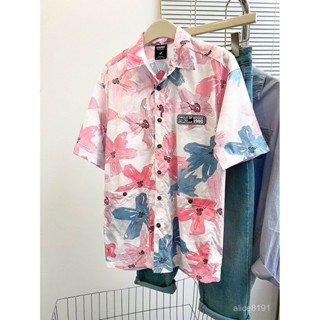 BINGTANG 品質精選 外搭襯衫 襯衣 長袖上衣 大碼短袖襯衫男女夏季新款印花寬鬆情侶襯衣外套薄款百搭休閒上衣