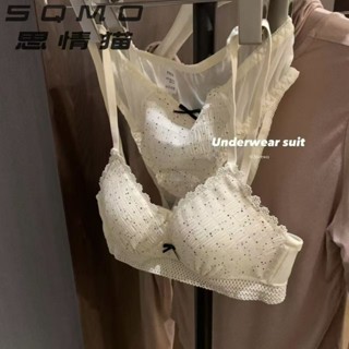 新店優惠 小胸聚攏 女生內衣 學生少女內衣】甜美波點薄款胸罩內衣無鋼圈蝴蝶結日係文胸罩套裝
