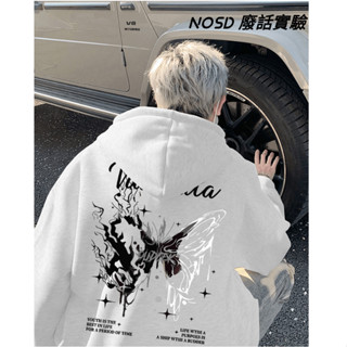 【NOSD】暗黑蝴蝶 帽t 男生帽t oversize 上衣 長袖帽t 重磅 連帽 男生衛衣 刷毛帽T 美式帽t 套頭帽