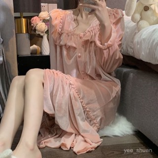 VR.舒適複古宮廷風金絲絨睡裙女春季2025新款純慾風長袖睡衣高階感家居服