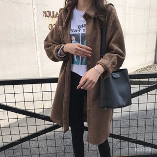 【換季上新】複古中長款襯衫設計感大碼韓版寬鬆燈芯絨襯衣 長袖襯衫 寬鬆襯衫 長袖上衣 顯瘦上衣 襯衫外套 寬鬆外套