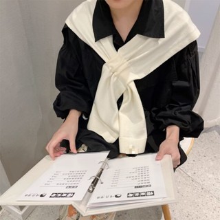 臺灣現貨 針織披肩春秋女網紅交叉斗篷小披肩外搭高階毛線圍巾2021冬季假領