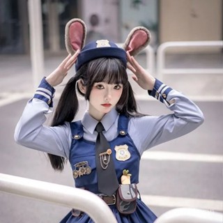韓式💜兔子警官帽子兒童COS卡通兔耳朵頭飾女童洛麗塔裙裝飾可愛硃迪帽 生日禮物 交換禮物 IU3M