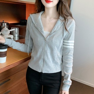 春秋季裝時尚短款連帽衛衣女士韓版高檔開衫長袖上衣薄款外套
