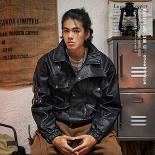 歐美嘻哈街頭搖滾朋剋機車pu皮衣夾剋男士春季美式hiphop立領外套 IEO6