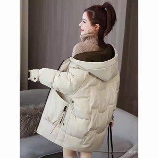新款冬季羽絨服女士中長版韓版加厚麵包服連帽修身外套潮 白鴨絨 保暖 防寒 羽絨外套連帽1102 TUQ9