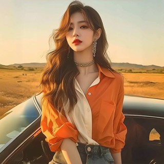 219超值 襯衫🌷多巴胺拚色長袖襯衫襯衣女2024新款輕奢高階感初秋氛圍感穿搭上衣