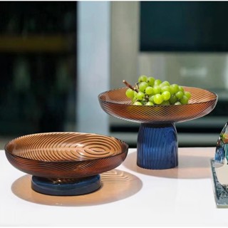 簡約風 輕奢 玻璃 果盤 客廳 家用 茶幾 擺件 餐桌 大號 意式 圓形 高腳 水果盤 時尚 家居 高腳 設計