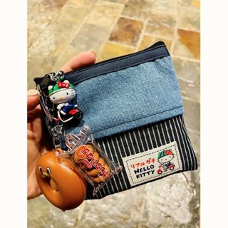 零錢袋🎀 新款牛仔拼接化妝包百搭大容量口紅耳機包便攜Kitty貓圖案零錢包