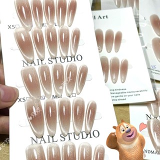 【新品上市】💅(側光貓眼冰透茶色)高階簡約穿待機 純手工製作穿戴甲 甲片 甲貼 美甲貼片 假指甲貼片 穿戴甲成品