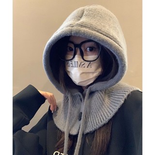 [臺灣發貨]韓國 巴拉克拉法帽子女冬季帽子圍脖一體顯臉小護耳毛線針織帽保暖 學生帽子 時尚單品 騎車保暖帽子
