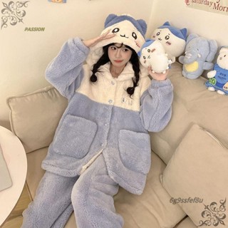 浪漫春天 吉伊卡哇 珊瑚絨睡衣女 冬季保暖 加厚加絨 連帽家居服 可外穿 居家睡衣 貼身舒適 透氣睡衣