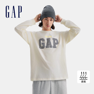 Gap 男裝 Logo純棉印花長袖上衣-米白色(678479)