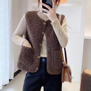馬甲女 百搭外穿秋冬新款羊羔絨 馬甲時尚保暖寬松坎肩外套 羽絨外套 無袖外套 無袖羽絨背心 無袖 素色