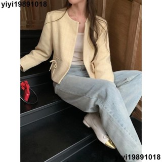 熱銷 秋季~韓國東大門 INS圓領蝴蝶結小香風毛呢外套