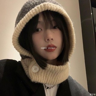 🔥臺灣熱銷🔥圍巾披肩 圍脖 脖圍 圍巾不刺膚 2023新款針織毛線帽子女冬季防寒保暖圍脖一體帽防風騎車防吹翻