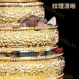 臺灣出貨~藏傳佛教用品鍍金三層米盒米壺雕刻八吉祥密宗法器佛堂供品9/6