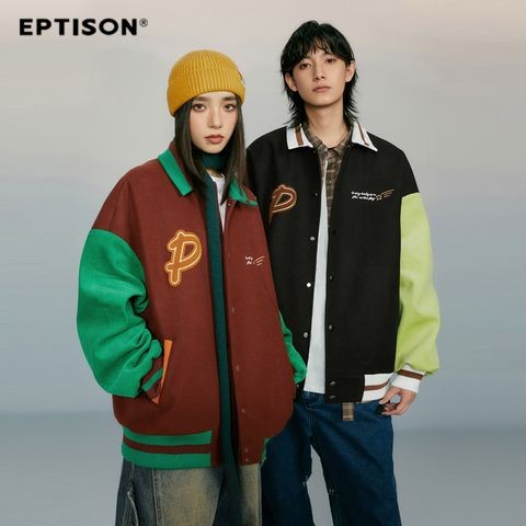 Eptison拚接棒球服夾剋春秋新品美式複古潮牌寬鬆休閒情侶款外套招財進寶の優選店
