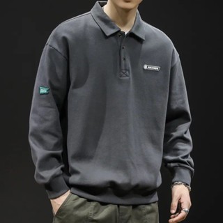 長袖T恤 衛衣 大學T 長袖上衣 重磅高階POLO領衛衣男春秋ins潮牌寬鬆大碼新款上衣長袖秋季