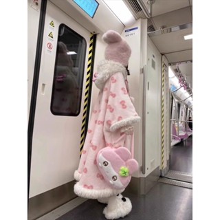 🎀新品熱賣🎀helloKitty凱蒂貓連帽珊瑚絨睡袍女秋冬季毛絨加厚斗篷睡衣家居服