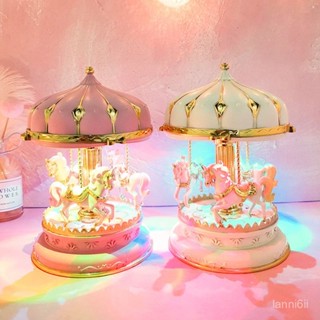 聖誕音樂鈴 聖誕水晶球音樂盒 夢幻七彩燈光旋轉木馬音樂盒兒童女孩創意實用生日禮物學生禮品 生日禮品 音樂盒 八音盒