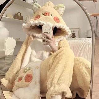 ／秋冬上新／冬季睡衣女冬款珊瑚絨睡袍加絨加厚學生可外穿長款法蘭絨睡裙冬天