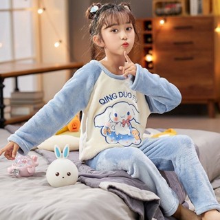 珊瑚絨兒童睡衣🔥女童睡衣秋冬季法蘭絨加厚款珊瑚絨家居服中大童男女可穿睡衣