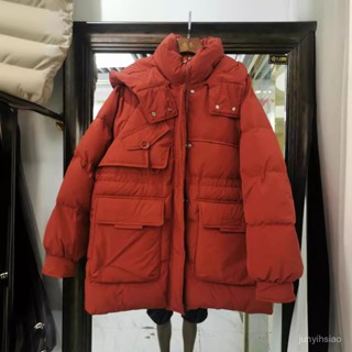 保暖外套 韓版 鴨新款羽絨服女中長版連帽加厚韓版工裝時尚保暖白鴨絨外套潮 羽絨外套連帽1124 SZHH