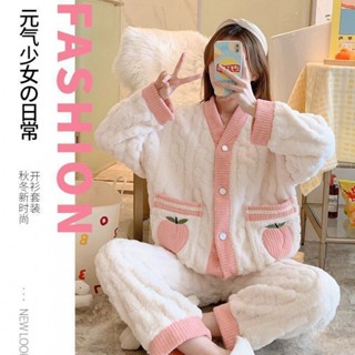 ✨秋冬加厚✨烏龍桃睡衣✨少女長袖長褲✨小香風法蘭絨✨暖暖睡衣套裝✨家居服睡衣✨女生睡衣✨長袖睡衣女✨睡衣女✨法蘭絨睡衣✨