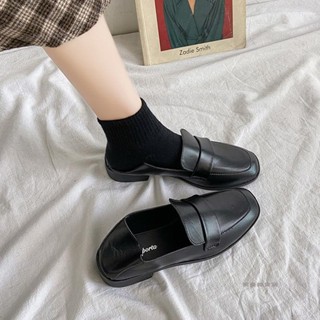 解憂🍋35-43新款時尚英倫風小皮鞋女低跟大尺碼女鞋黑色復古百搭平底單鞋樂福鞋42