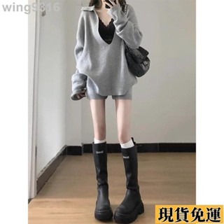 🌸臺灣限時低價🌸 秋天女裝 大碼女裝 顯瘦 設計感女裝 顯瘦套裝 秋冬新款 秋冬季灰色針織毛衣套裝休閒短褲女2024