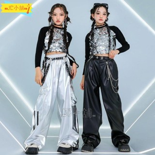 新品熱賣 兒童爵士舞服裝 爵士舞表演服 走秀服 女童爵士舞服裝 銀黑亮片舞蹈服 jazz女孩炸街套裝 少兒街舞表演服WD