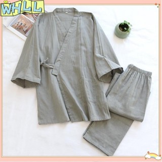 《限時特賣》春夏日系男士和服睡衣100%純棉紗布復古漢服休閒家居服套裝薄款 素色日式和服套裝男汗蒸服套裝 浴袍甚WHLL