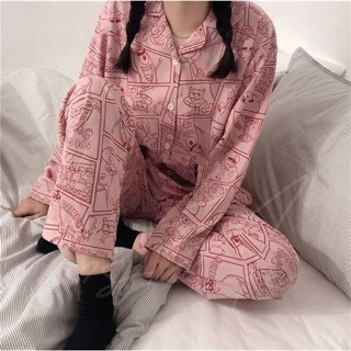睡衣女春秋季女士長袖開衫套裝韓版卡通可愛家居服 多款女士居家睡衣 流行睡衣居家服 sleepwear