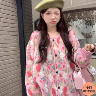 【小圓❥桃園發貨】 多巴胺秋季穿搭重工刺繡花毛衣女大尺碼胖mm軟糯針織小外套外套寬鬆上衣