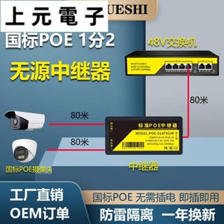 🍃中繼器 無源交換機 標準POE 2口3口 延長分配器 1分3POE 48V供電 1進2出