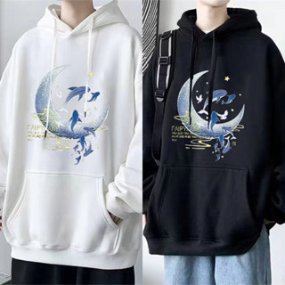 臺灣熱銷 刷毛連帽 海豚星空 M-8XL 帽T 情侶裝 暖暖刷毛 男士春秋季薄款潮流寬鬆大碼韓版上衣學生長袖百搭