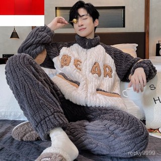 🔥爸爸冬季加厚睡衣套裝 中老年男家居服保暖套裝 男冬季法蘭絨珊瑚絨睡衣 寬鬆大碼睡衣睡衣男冬季珊瑚絨加絨加厚秋冬法蘭絨