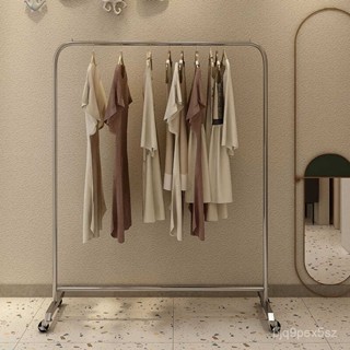 服裝店展示架 不銹鋼直播間服裝店展示架落地上墻陳列女裝掛衣架單桿貨架移動輪 落地式掛衣架 衣服架 掛衣桿 服裝店展示架