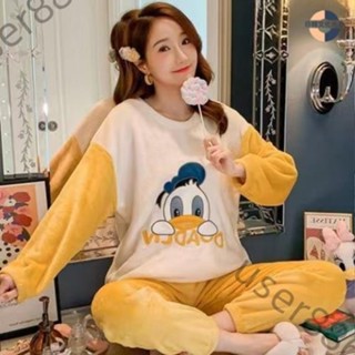 臺灣出貨❤️可愛唐老鴨 史努比法蘭絨睡衣 冬季加厚保暖居家服 女生 可愛寬鬆版睡衣套裝 大尺碼 長袖長褲睡衣 睡袍 浴袍