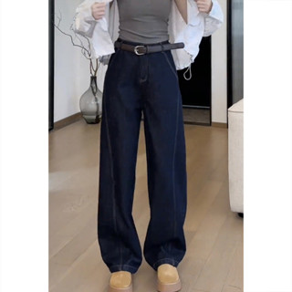 臺灣出貨加絨闊腿褲顯瘦牛仔褲女2025冬季新款大碼胖mm寬鬆顯瘦高腰彎刀褲熱賣