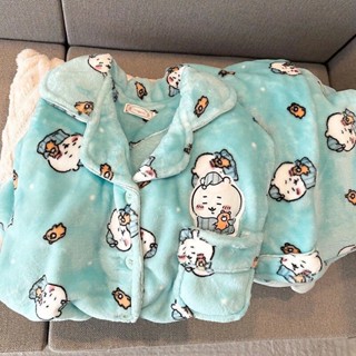 珊瑚絨睡衣🎀 可愛吉伊卡哇chiikawa睡衣女秋冬季珊瑚絨加絨加厚居家服套裝外穿 加絨睡衣套裝 冬季睡衣 居家服