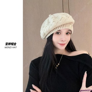 【臺灣出貨】 韓版帽子 貝雷帽 毛帽 保暖帽 帽子 新款秋冬網紅純色針織貝雷帽八角帽復古畫家帽簡約秋冬護耳時尚女
