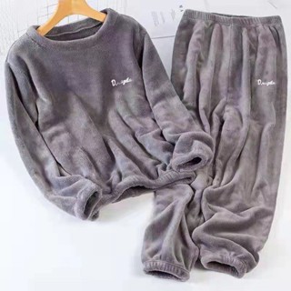 闆娘推薦👍套裝珊瑚絨男女冬季保暖加絨加厚寬松暖暖家居服睡衣法蘭絨運動裝保暖衣 發熱衣 內搭保暖衣 保暖睡衣 保暖衣套裝
