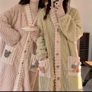 淘己🍑法蘭絨彩虹睡袍女冬季珊瑚絨加絨加厚睡裙秋冬季長款外套法蘭絨