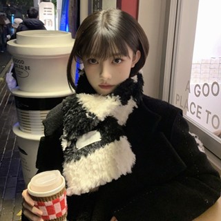 [新款上市]🧣可愛毛絨圍巾女 冬季百搭新款韓版高階感黑白條紋冬天保暖圍脖 圍巾披肩 圍巾女 圍巾 針織圍巾 圍脖