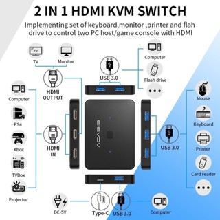 限時下殺💕,♙Acasis USB HDMI KVM 切換器 2 進 1 出 4K60Hz HDMI 切換器和擴充套件 4