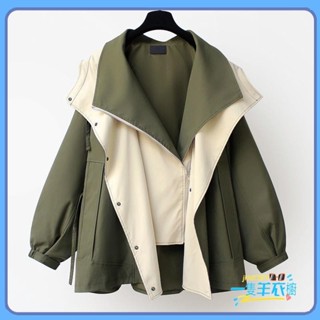 一隻羊 新品✨個性工裝收腰中長款連帽風衣 新款 高階感 小眾 寬鬆休閒 女裝 春秋裝 休閒流行 外套 別緻拚接 上衣 潮