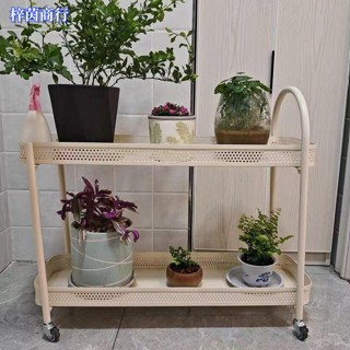 🟣梓茵商行🟣移動多肉花架 小推車 收納架 置物架 置物架 陽臺鐵藝花架子 客廳落地式雙層室內植物花盆架 客廳花架 陽